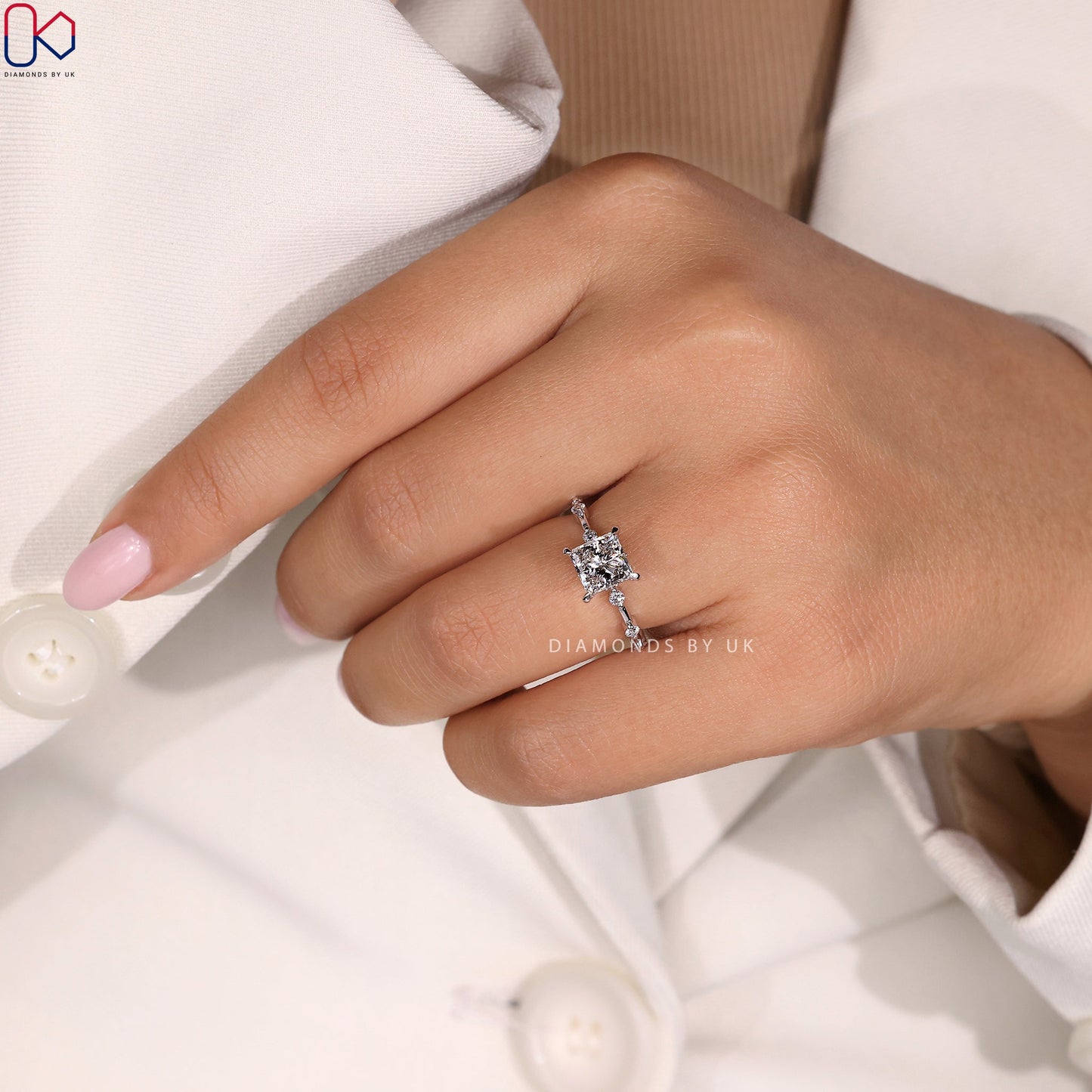 Princess Cut Diamond Engagement Ring - Distance Pave