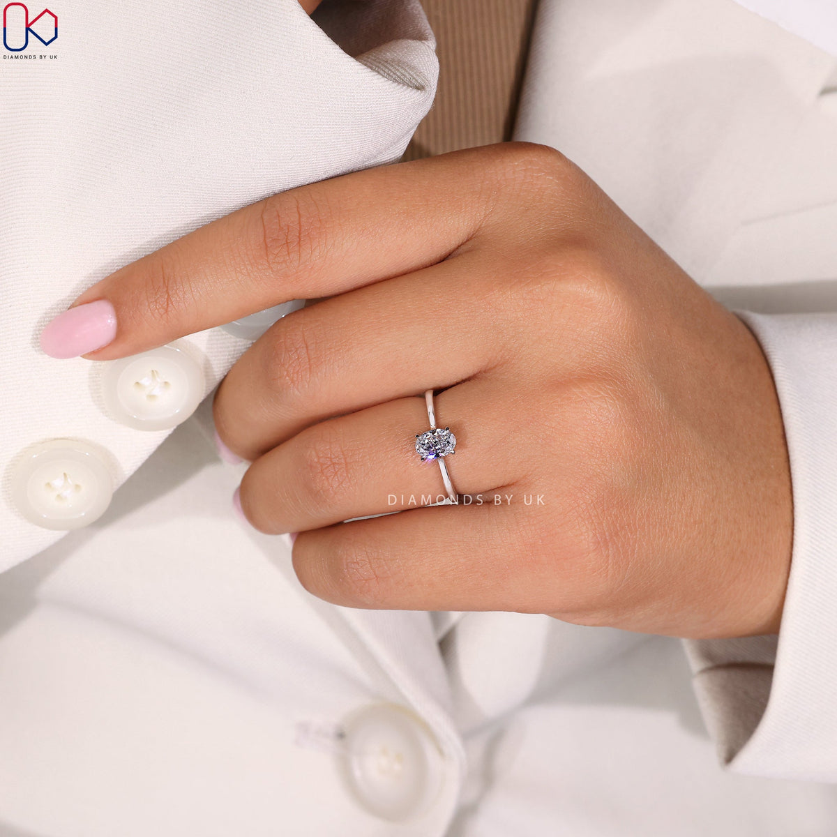 White Gold Oval Solitaire Engagement Ring