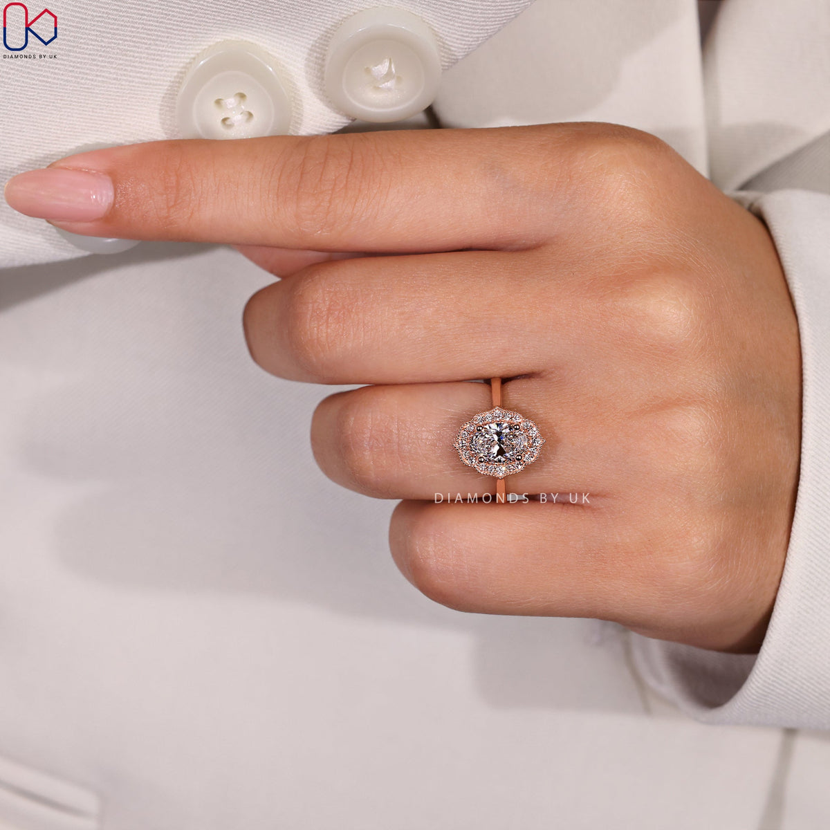 Oval Cut Engagement Ring - Halo Design