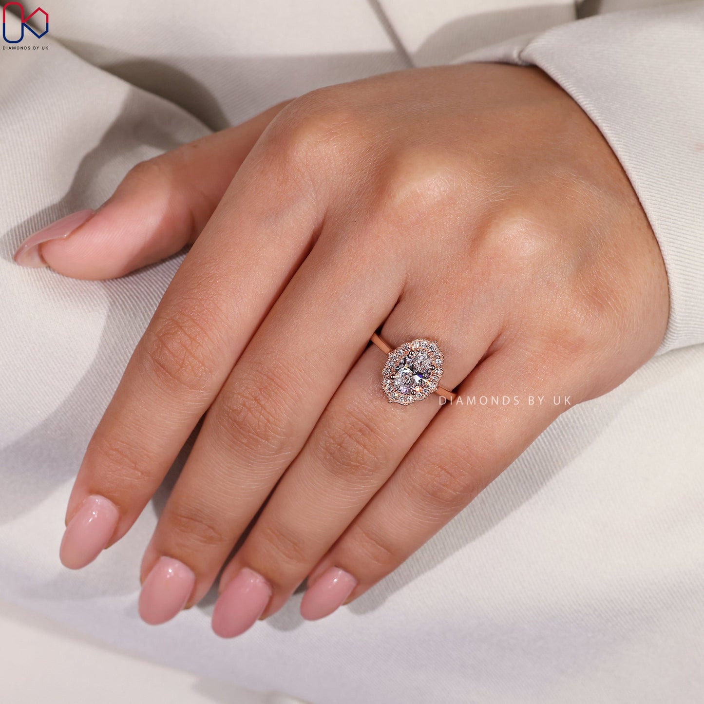 Oval Cut Engagement Ring - Halo Design