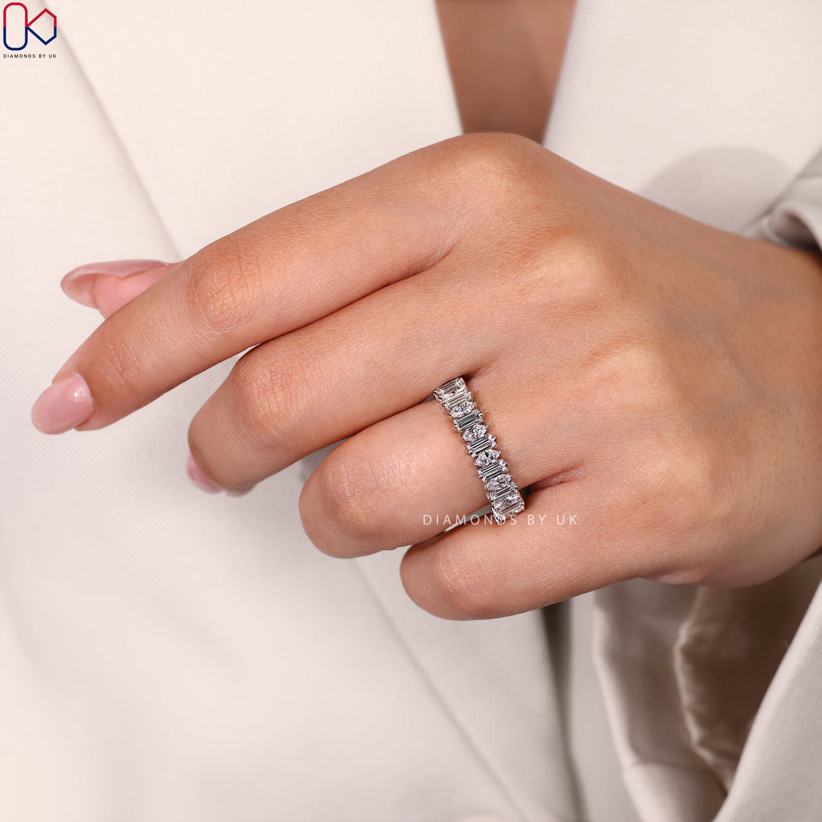 Diamond Half Eternity Band – Baguette and Marquise Diamonds