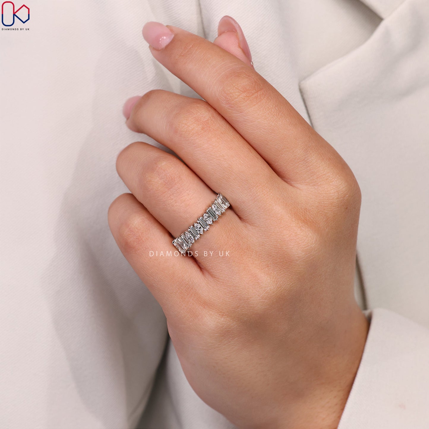 Diamond Half Eternity Band – Baguette and Marquise Diamonds
