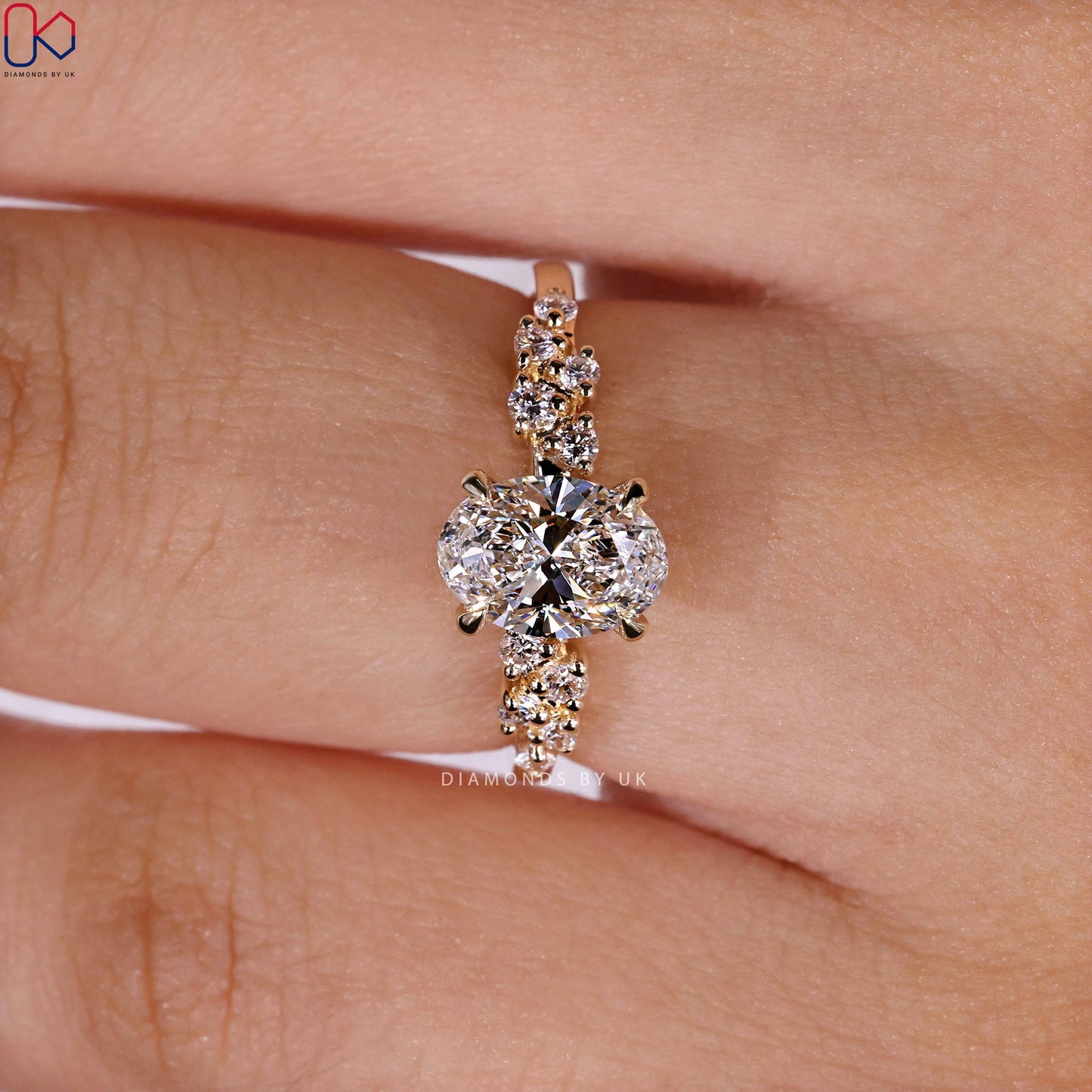 Oval Cut Diamond Ring With Zig Zag Shank Band