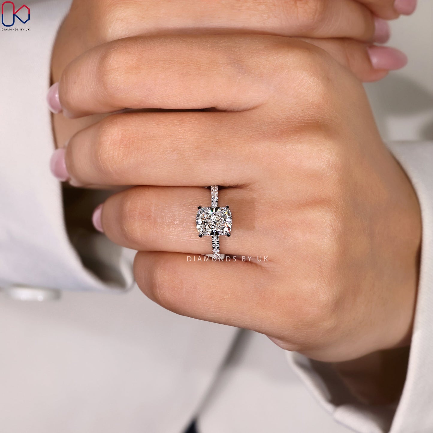 Cushion Cut Engagement Ring With Hidden Halo Style