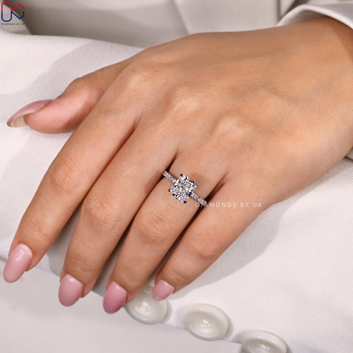 Cushion Cut Engagement Ring With Hidden Halo Style