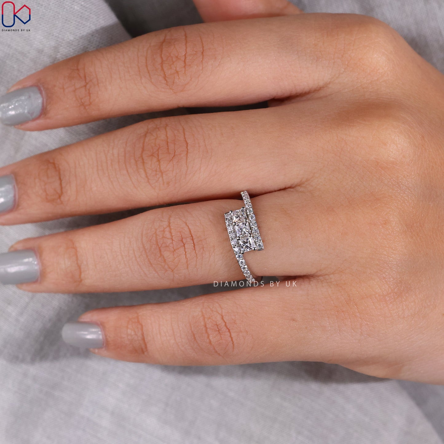 Three Diamond Princess Cut Wedding Band
