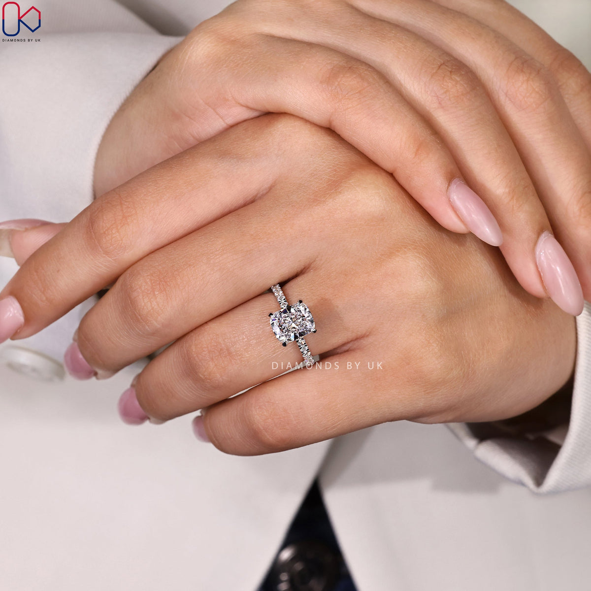Cushion Cut Engagement Ring With Hidden Halo Style