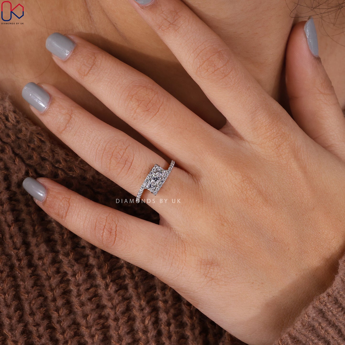 Three Diamond Princess Cut Wedding Band