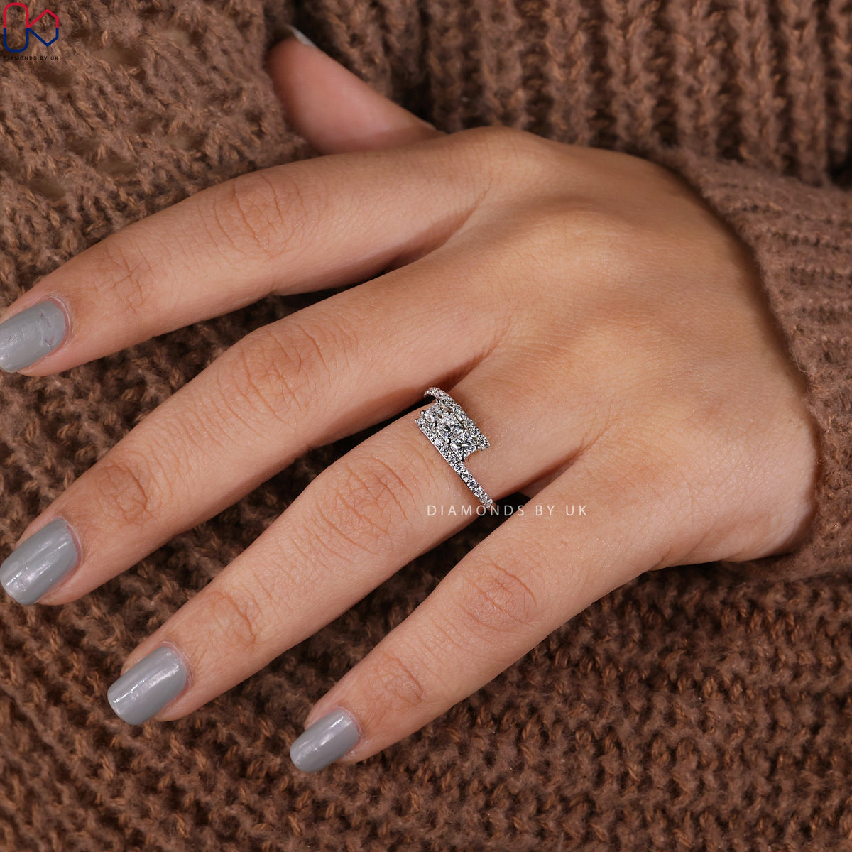 Three Diamond Princess Cut Wedding Band