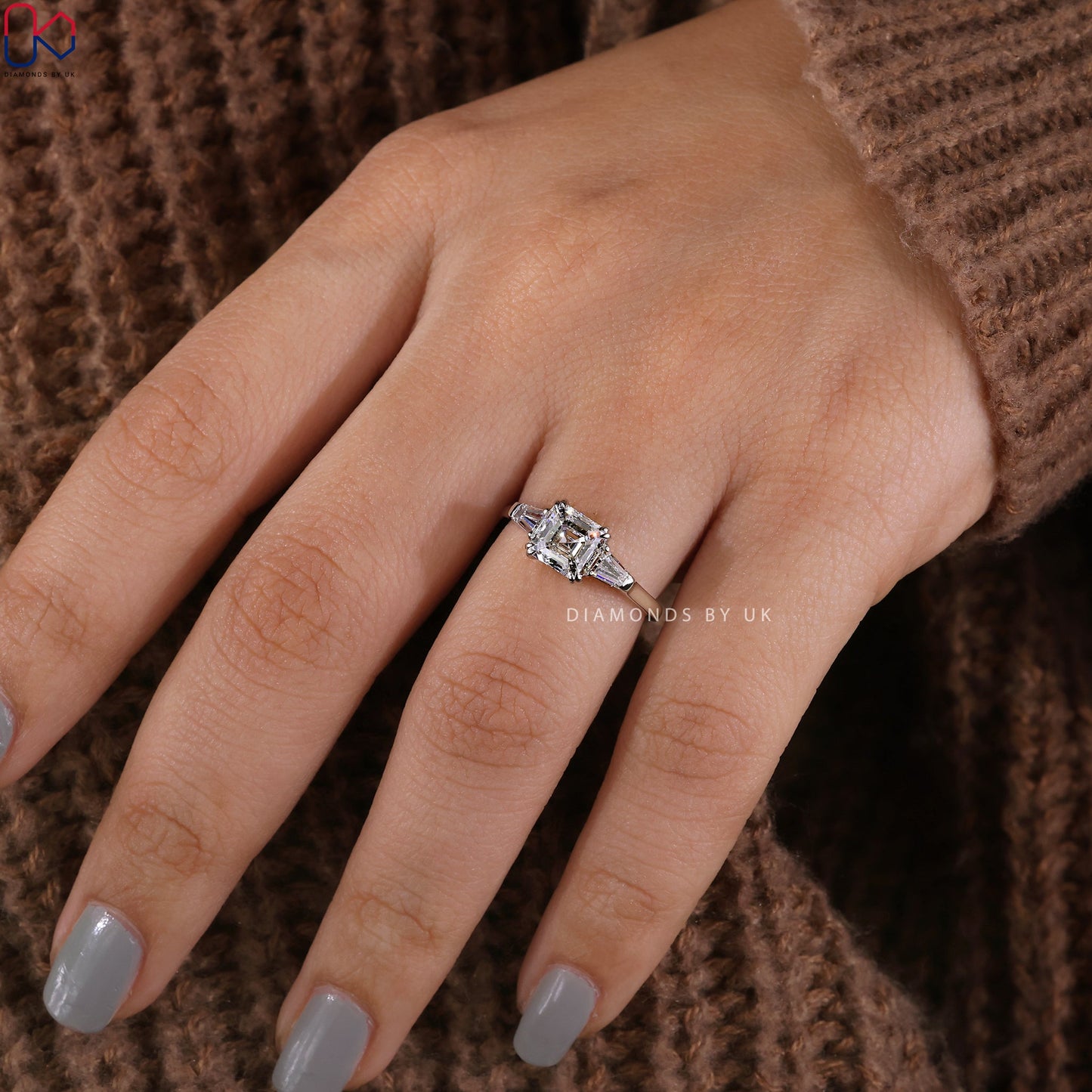 Asscher Cut Diamond Ring In White Gold