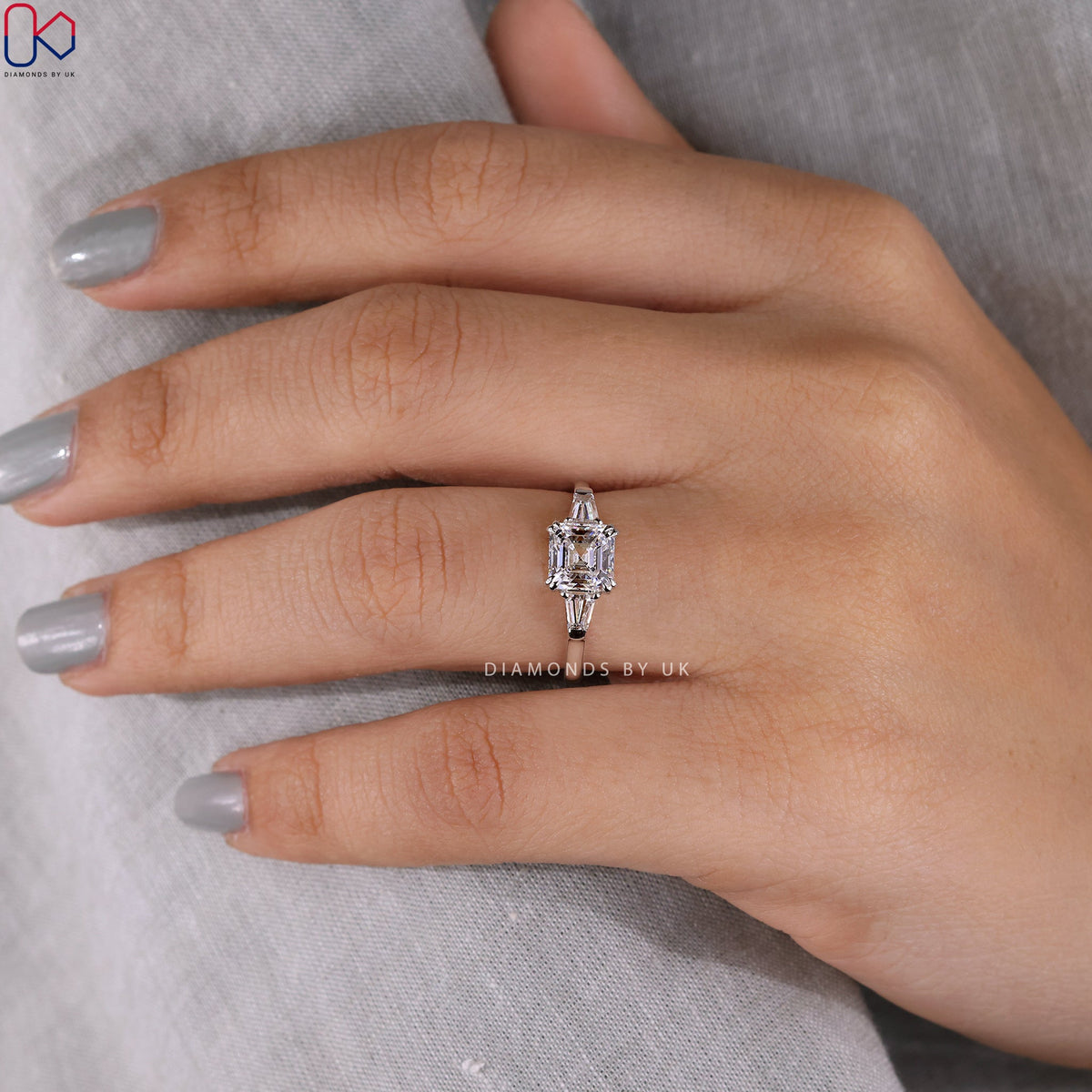Asscher Cut Diamond Ring In White Gold