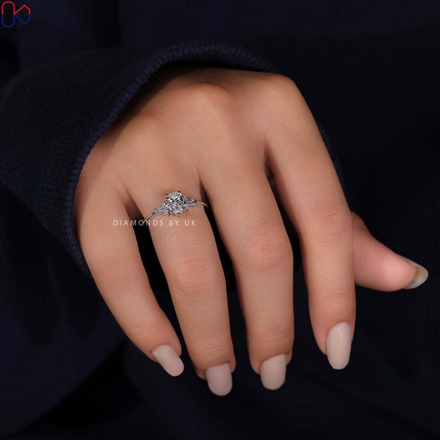 White Gold Tear Drop Diamond Ring