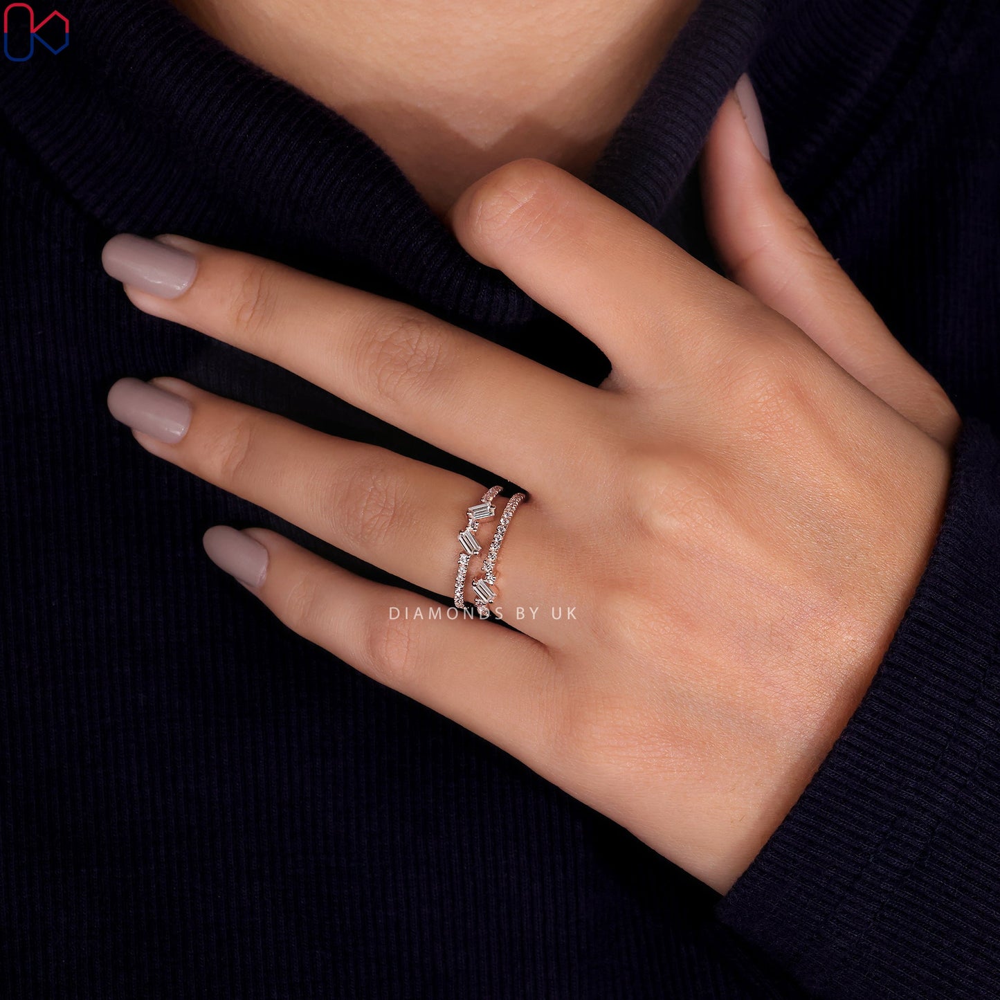 Double Row Diamond Wedding Band - Rose Gold