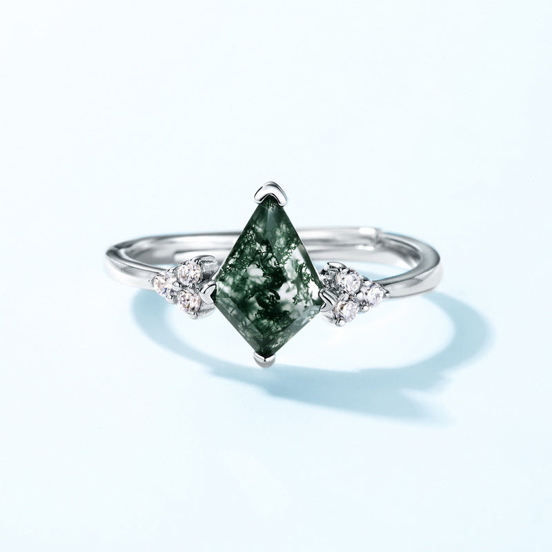 Silver Moss Agate Kite Ring