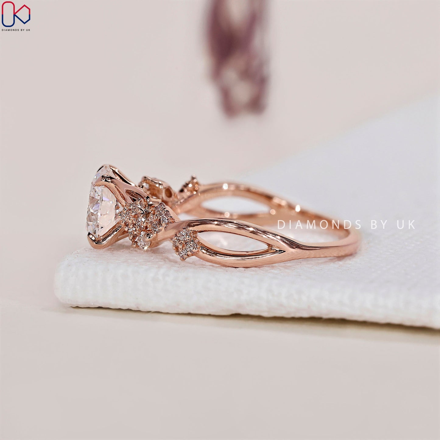 Nature Inspired Engagement Ring - Round Diamonds