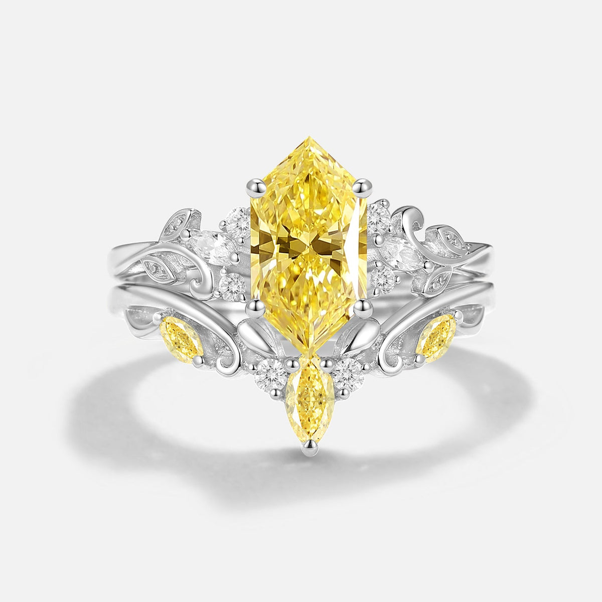 Dutch Marquise Cut Yellow Lab Grown Diamond Leaf Vintage Engagement  Ring Sets 2pcs - Endear