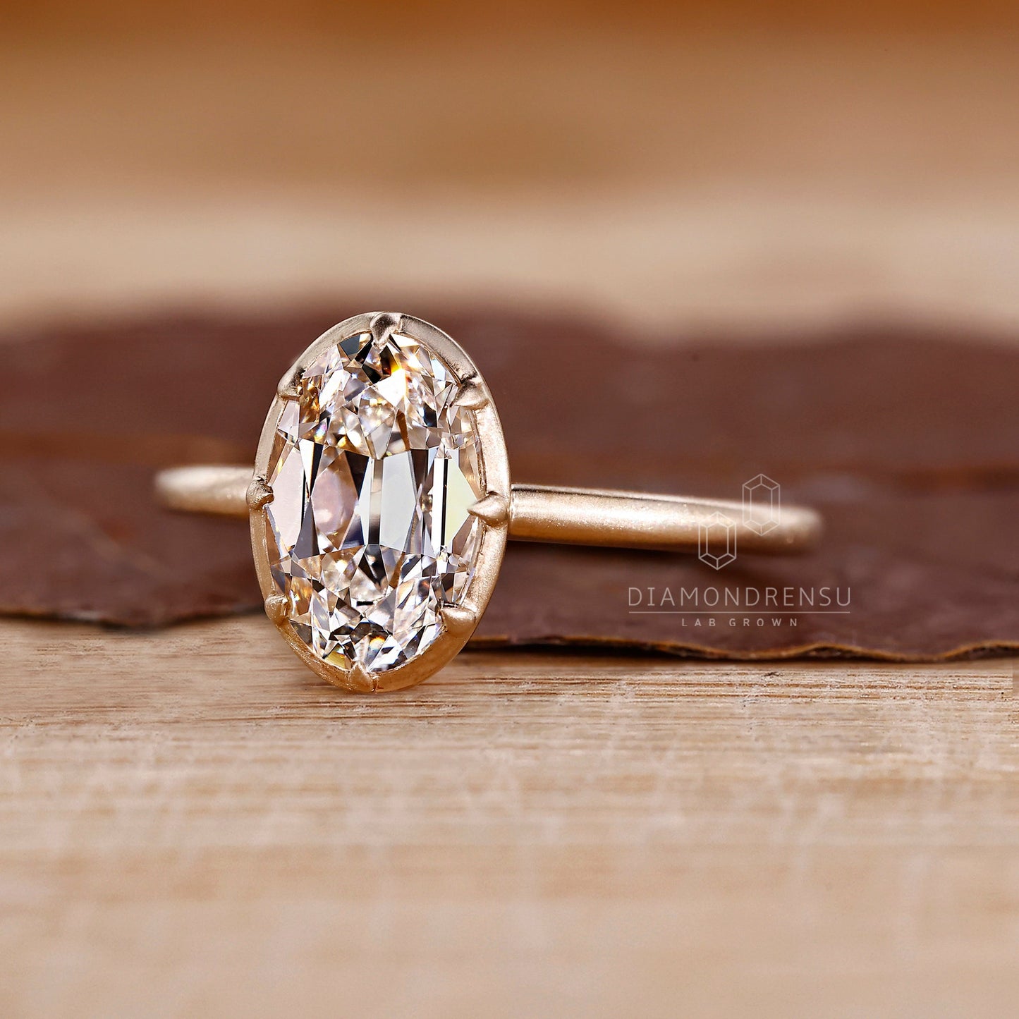 Oval Old European Cut Bezel Set Engagement Ring in Matt Finish