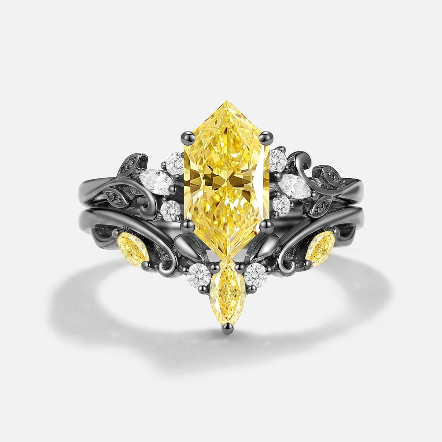 Dutch Marquise Cut Yellow Lab Grown Diamond Leaf Vintage Engagement  Ring Sets 2pcs - Endear