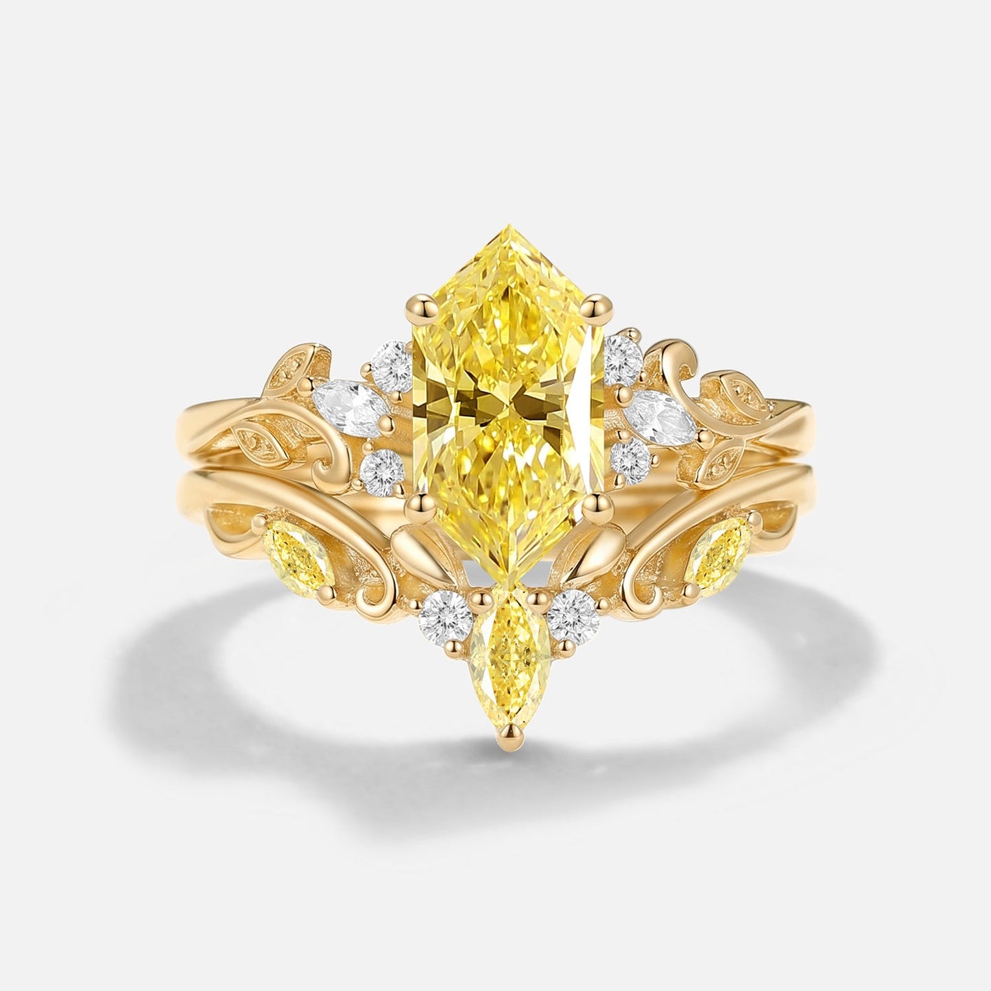 Dutch Marquise Cut Yellow Lab Grown Diamond Leaf Vintage Engagement  Ring Sets 2pcs - Endear