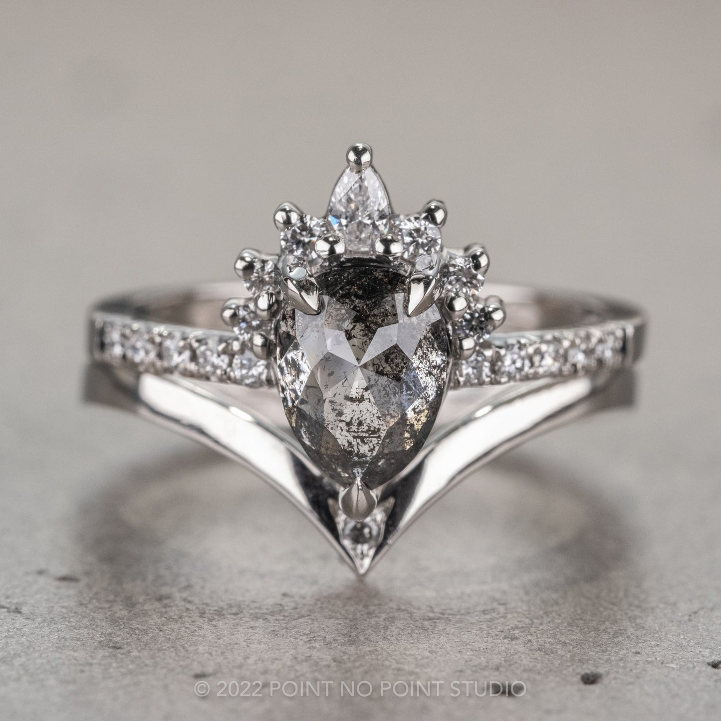 1.45 Carat Black Speckled Pear Diamond Engagement Ring, Avaline Setting