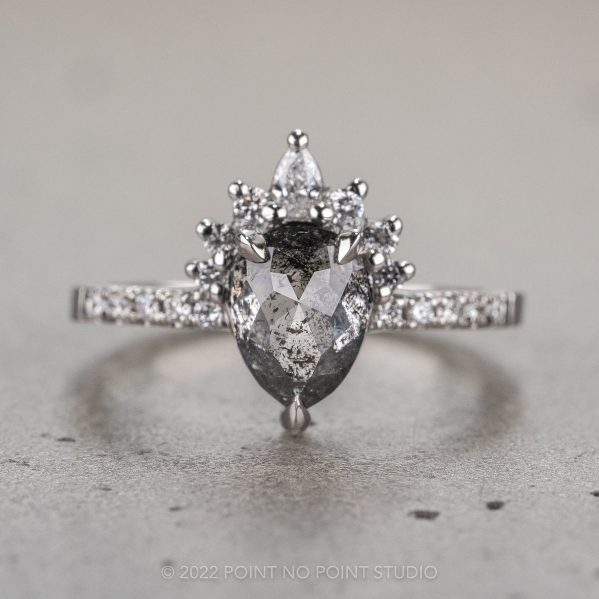 1.45 Carat Black Speckled Pear Diamond Engagement Ring, Avaline Setting