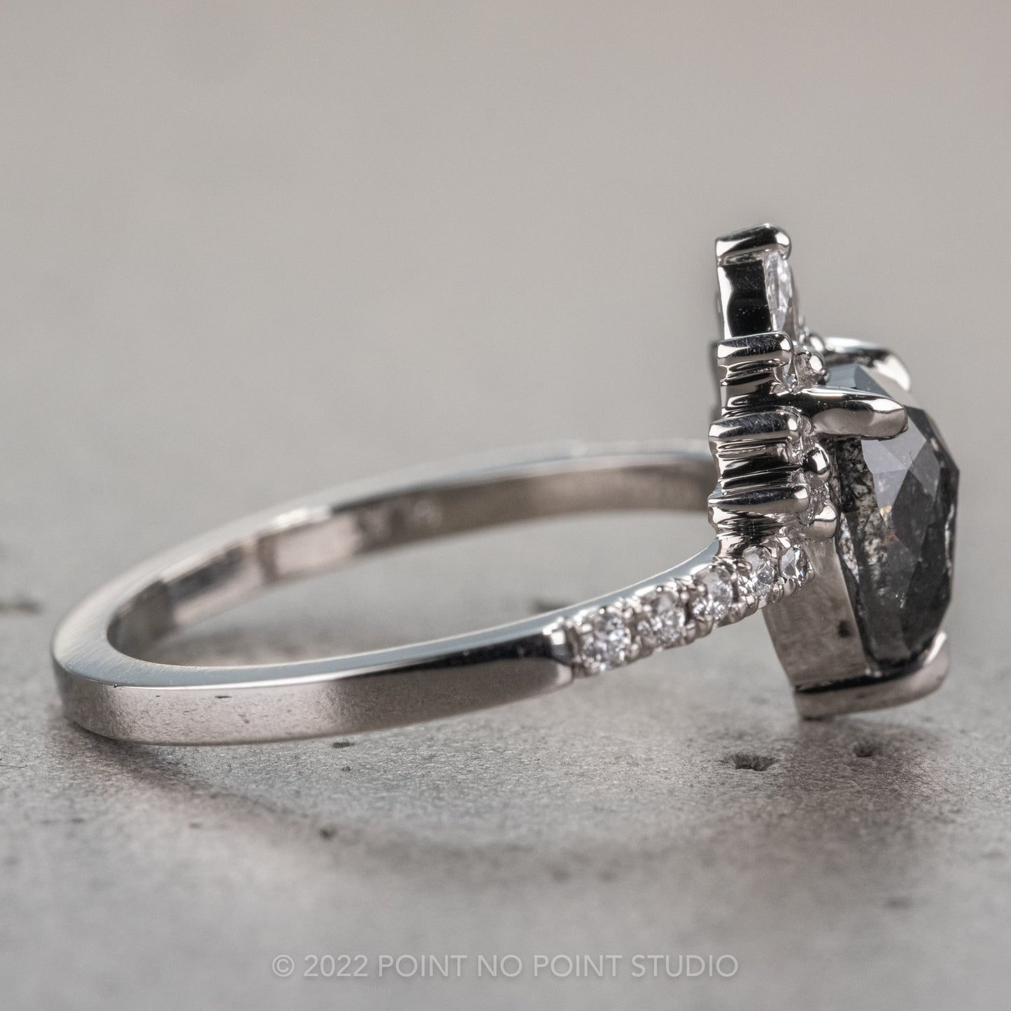 1.45 Carat Black Speckled Pear Diamond Engagement Ring, Avaline Setting