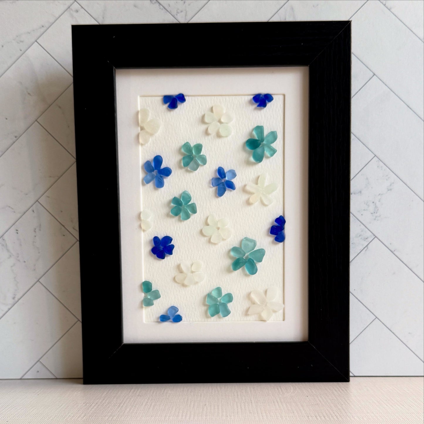 Blue Daisies Sea Glass Art | Framed 5x7 Wall Art | Handmade Beach Glass Floral Décor & Gift (Copy)