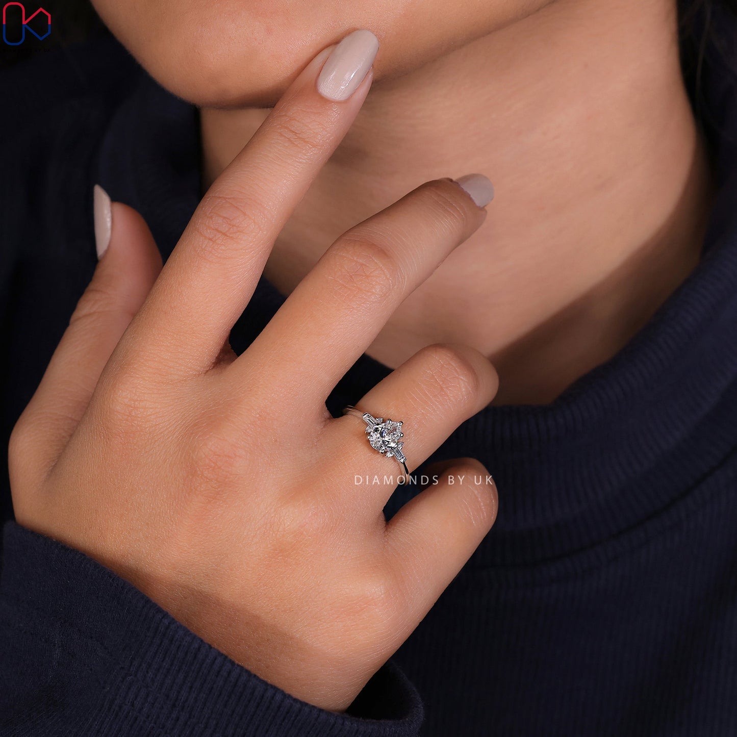 White Gold Tear Drop Diamond Ring