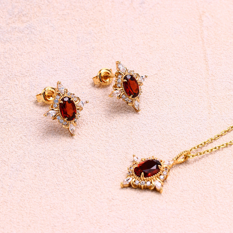 Vintage Oval Garnet Earrings