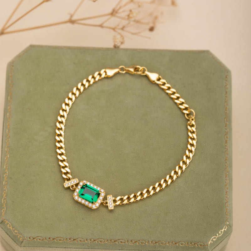 Polished Emerald Cut Bracelet for Emerald Green Women