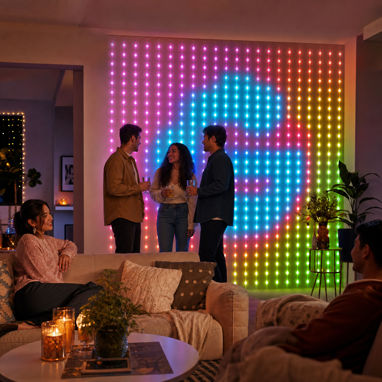 RGBIC Curtain Lights, 6.6 x 6.6 ft – Bluetooth App, Remote & Music Sync
