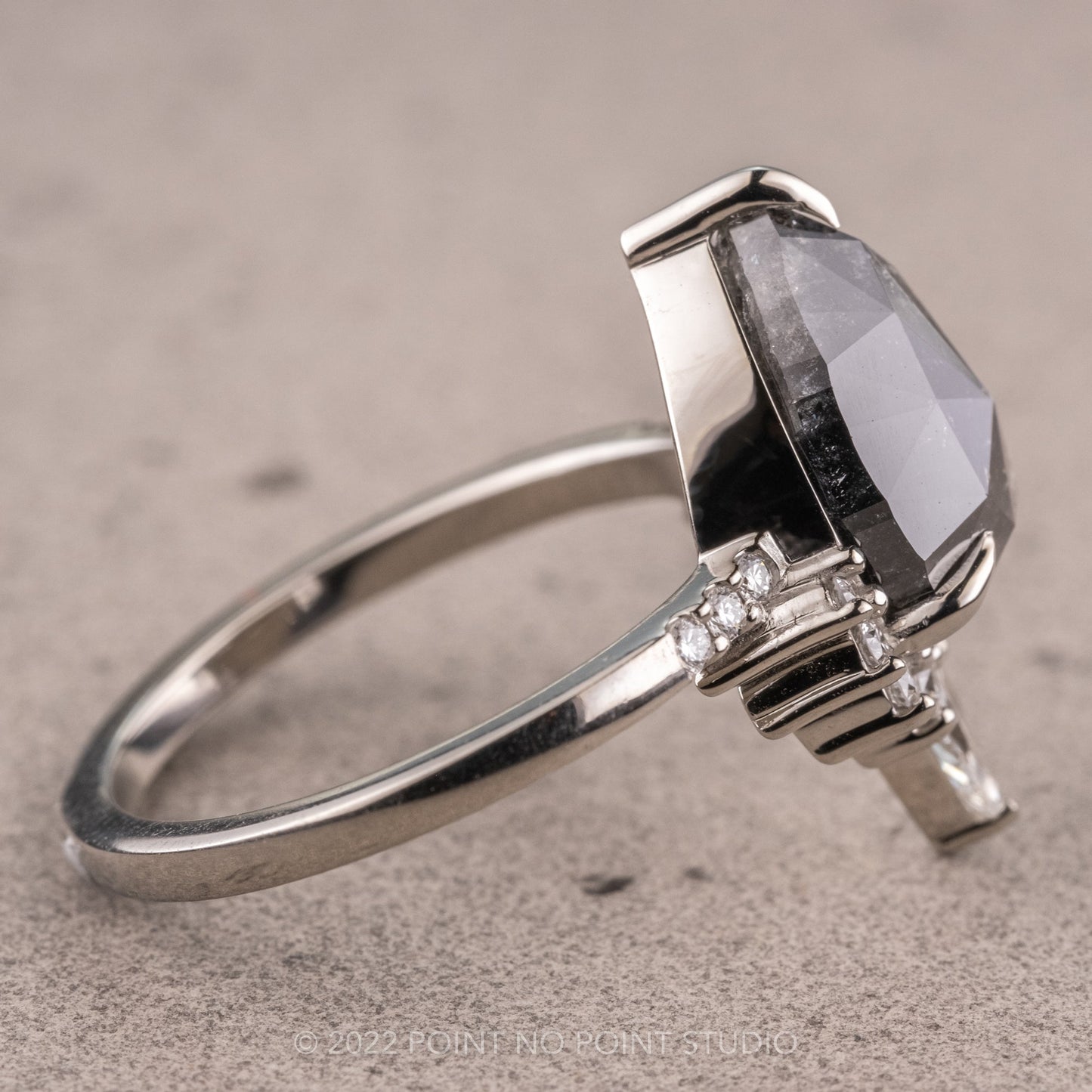 3.20 Carat Black Salt and Pepper Pear Diamond Engagement Ring, Avaline Setting