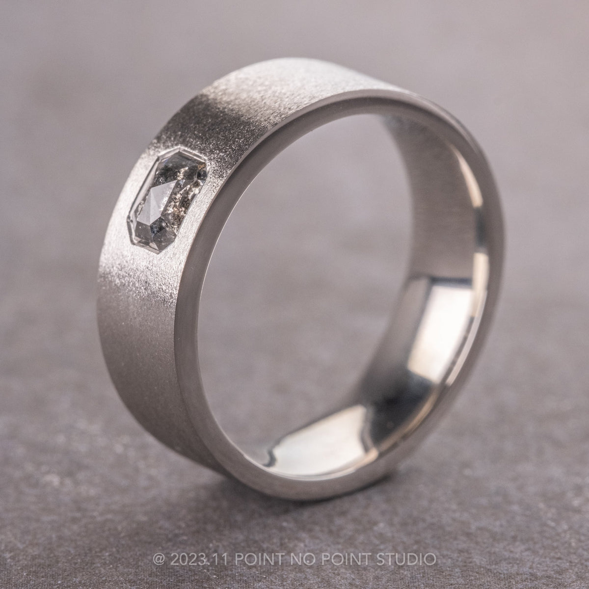 Emerald Diamond Men's Wedding Band, 14K White Gold