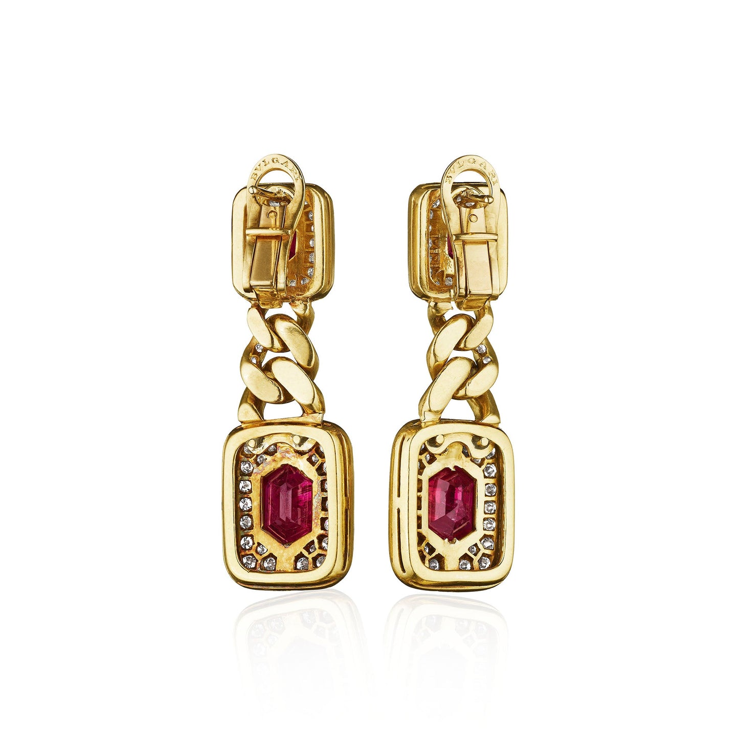 Bulgari Ruby and Diamond Chain Link Pendant Earrings