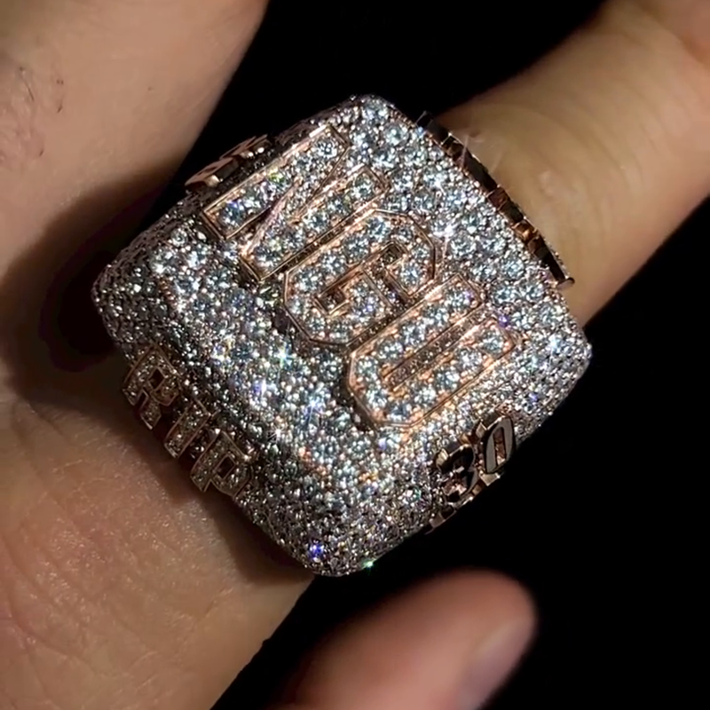 Handmade 10ctw Round Cut White Sapphire Pave Set Rose Gold Never Give Up Men's Ring