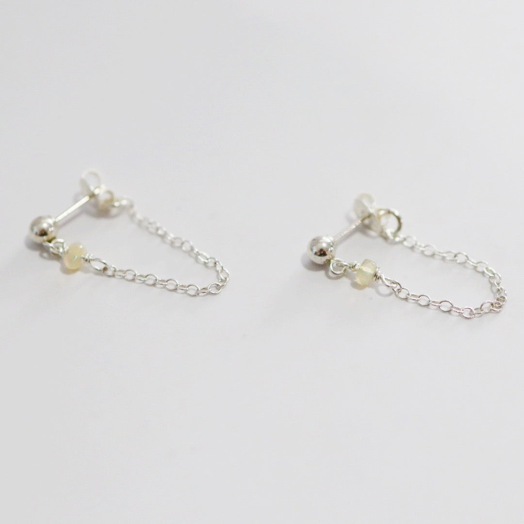Gemstone Chain Drop Stud Earrings - Ethiopian Opal / Ready to Ship
