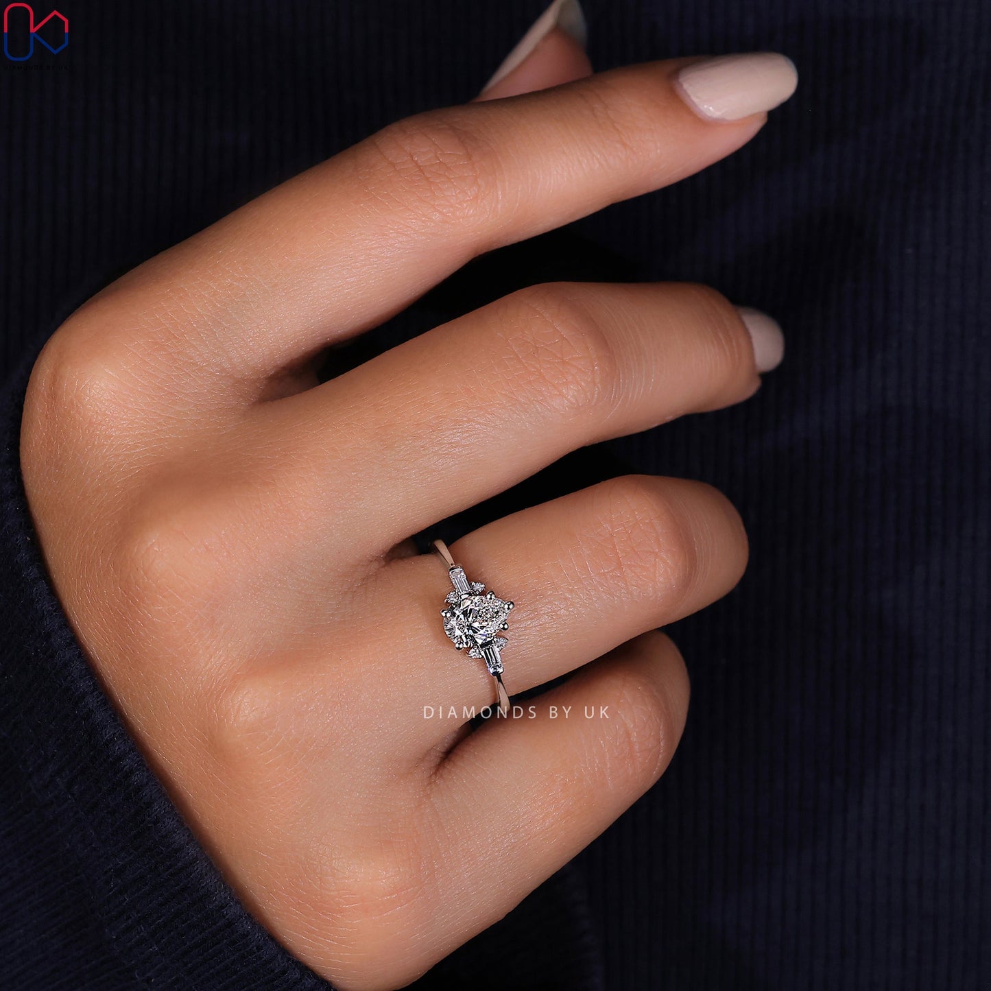 White Gold Tear Drop Diamond Ring