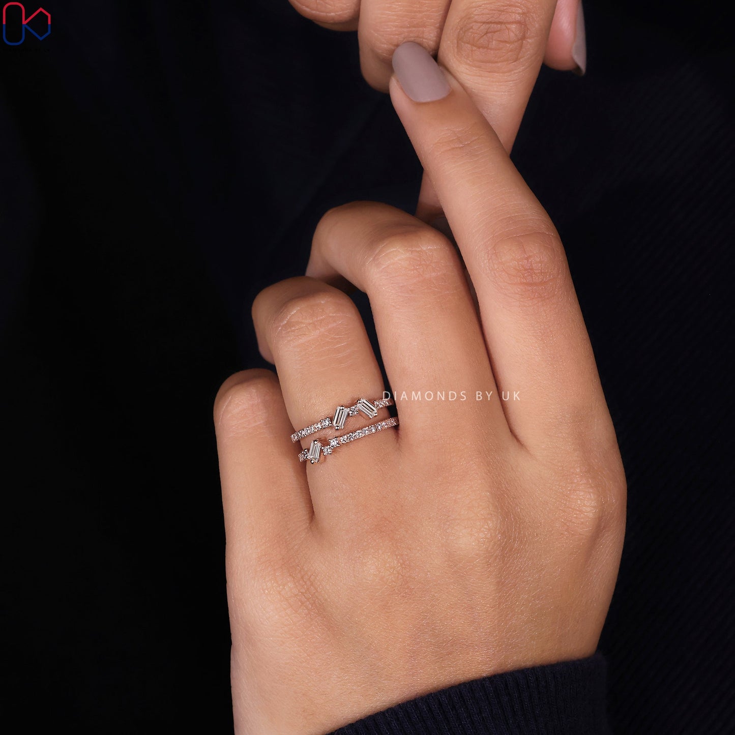 Double Row Diamond Wedding Band - Rose Gold