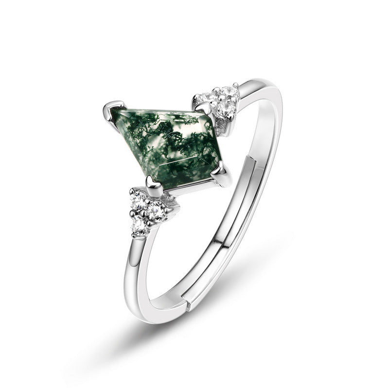 Silver Moss Agate Kite Ring