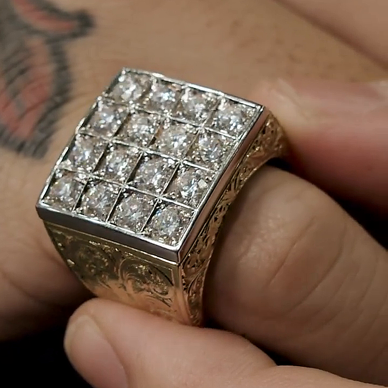 Handmade Round Cut White Sapphire Vintage Vibe Two-Tone Men's Ring