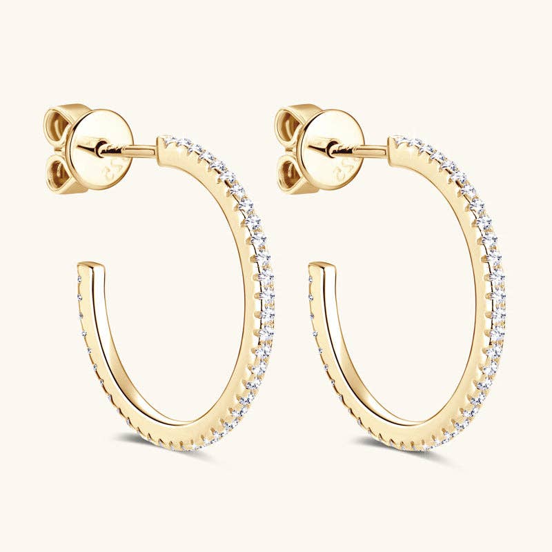 Moissanite Pave Setting Hoop Earrings in 925 Sterling Silver: Gold