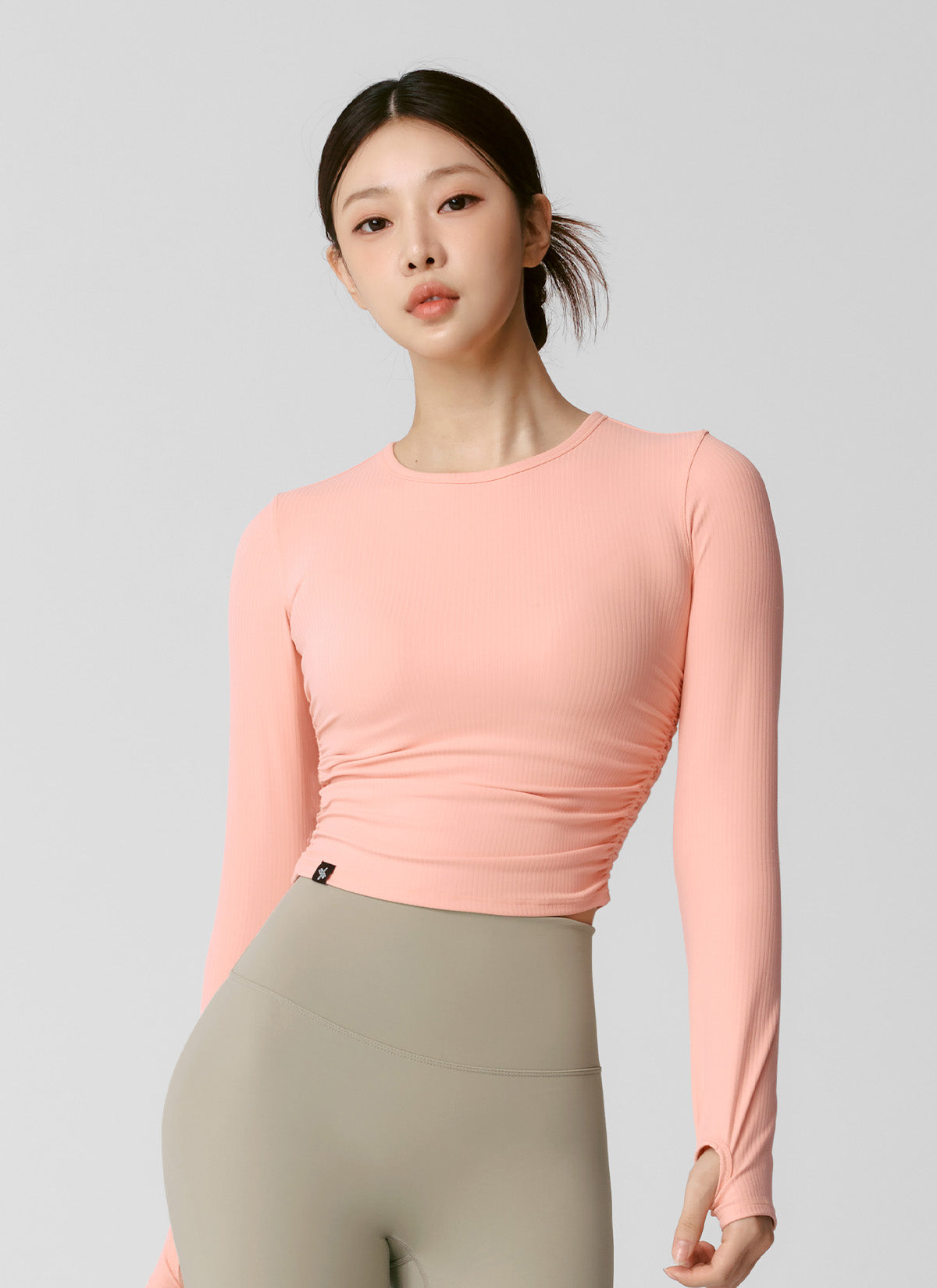Side Shirring Crop Long Sleeve