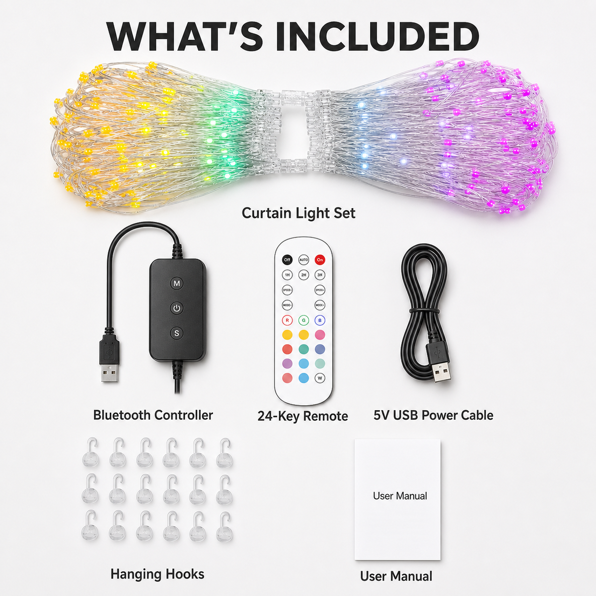 RGBIC Curtain Lights, 6.6 x 6.6 ft – Bluetooth App, Remote & Music Sync