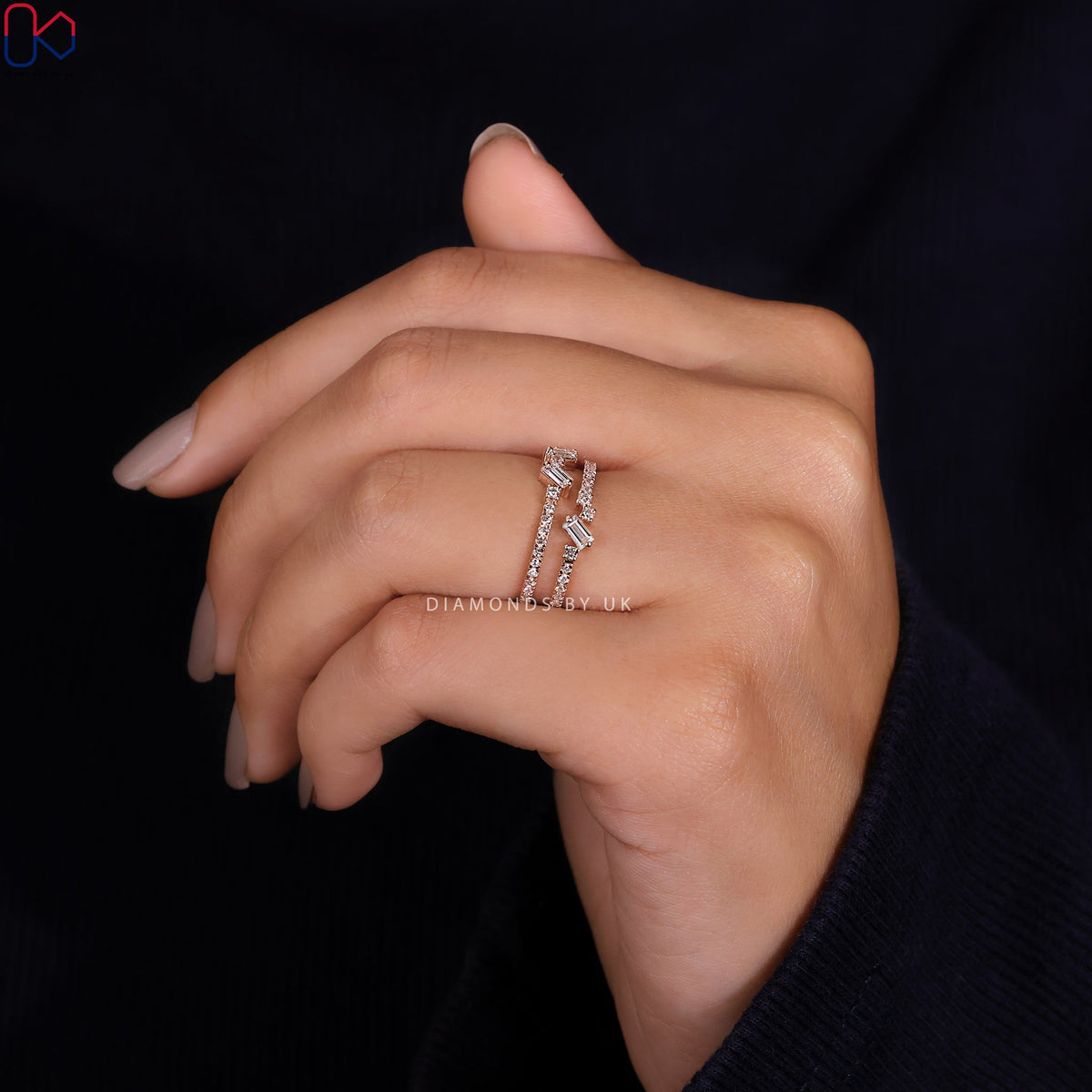 Double Row Diamond Wedding Band - Rose Gold