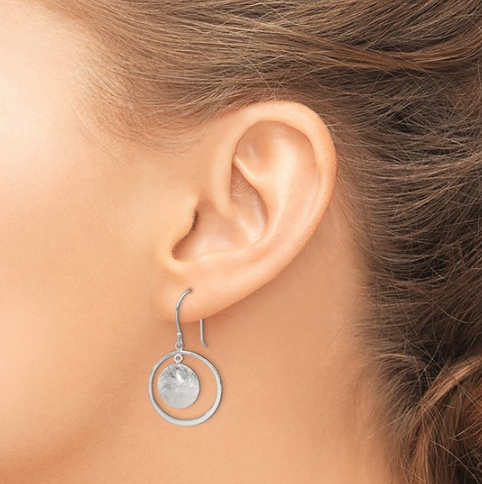 Sterling Silver Polished and Brushed Circles Dangle Earrings