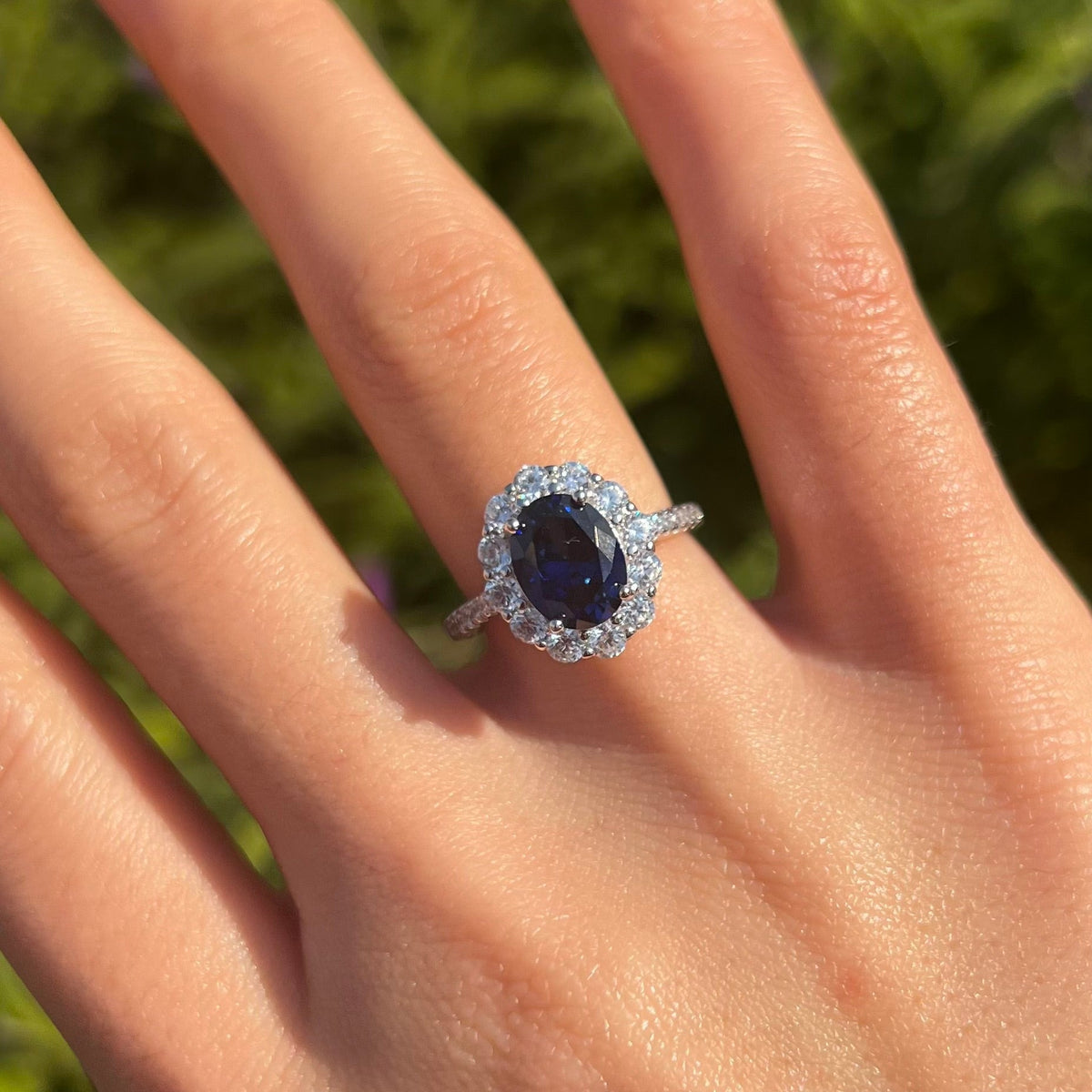 Vintage Oval Cut Halo Design Engagement Ring in Sterling Silver