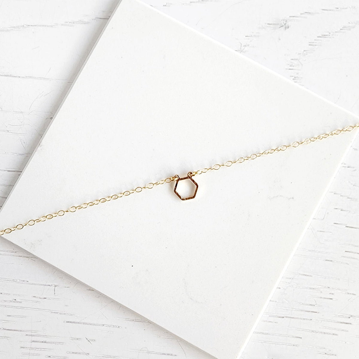 Tiny Hexagon Charm Necklace in 14k Gold Filled