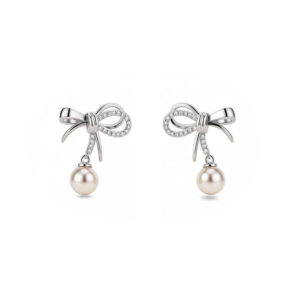 Bow Pearl Drop Earrings