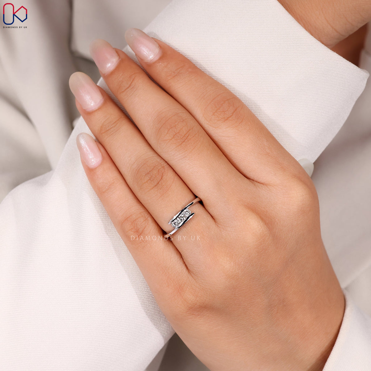 White Gold Bypass Round Cut Wedding Band