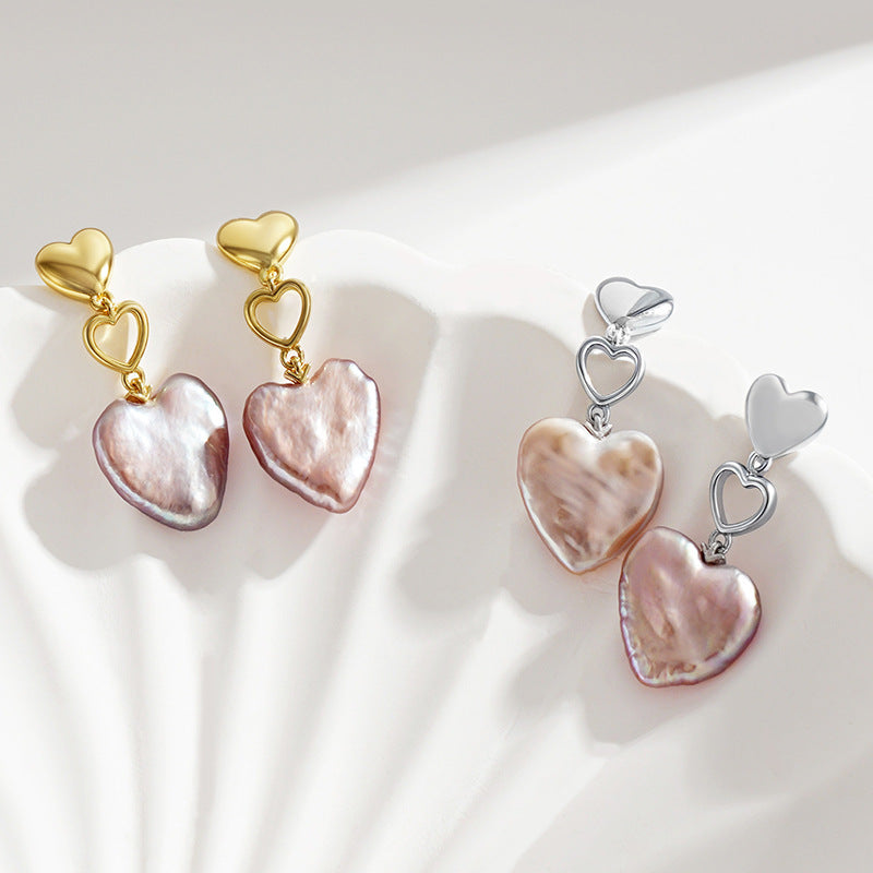 Heart-Shaped Pearl Earrings